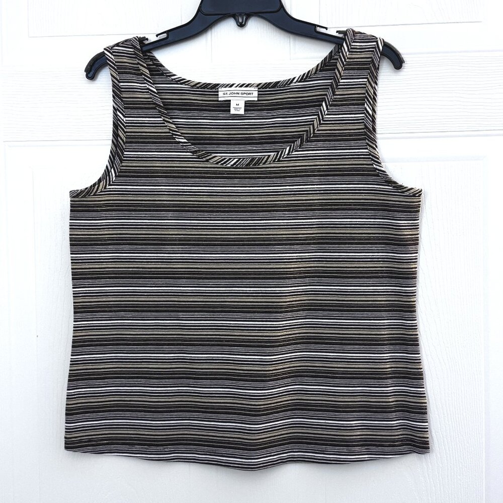 St. John Sport Brown Metallic Striped Sleeveless Knit Tank Top Size M